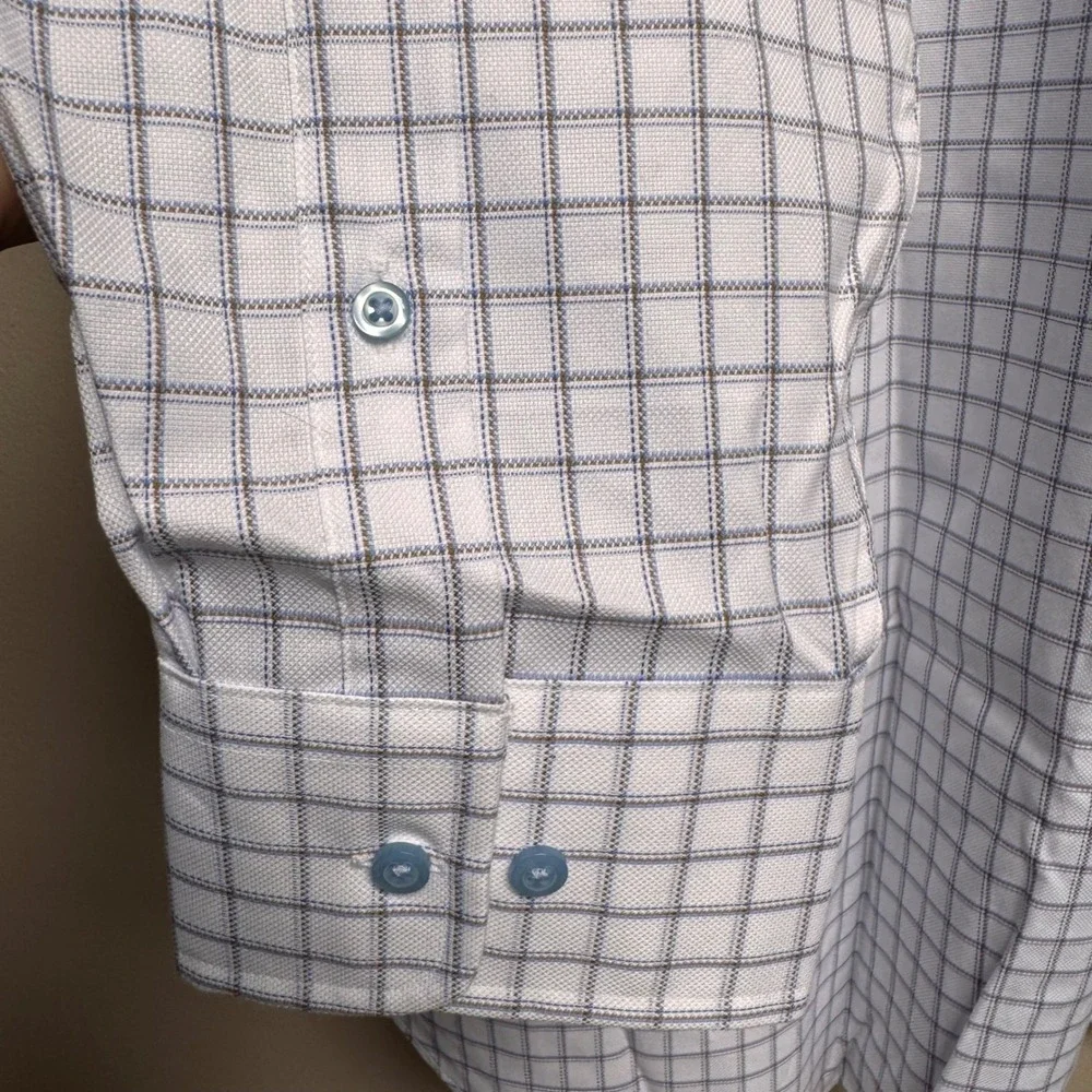 NWT David Donahue Mens Textured Lux Thick Dune Check Cotton Dress Shirt 18 34/35 - Picture 7 of 12